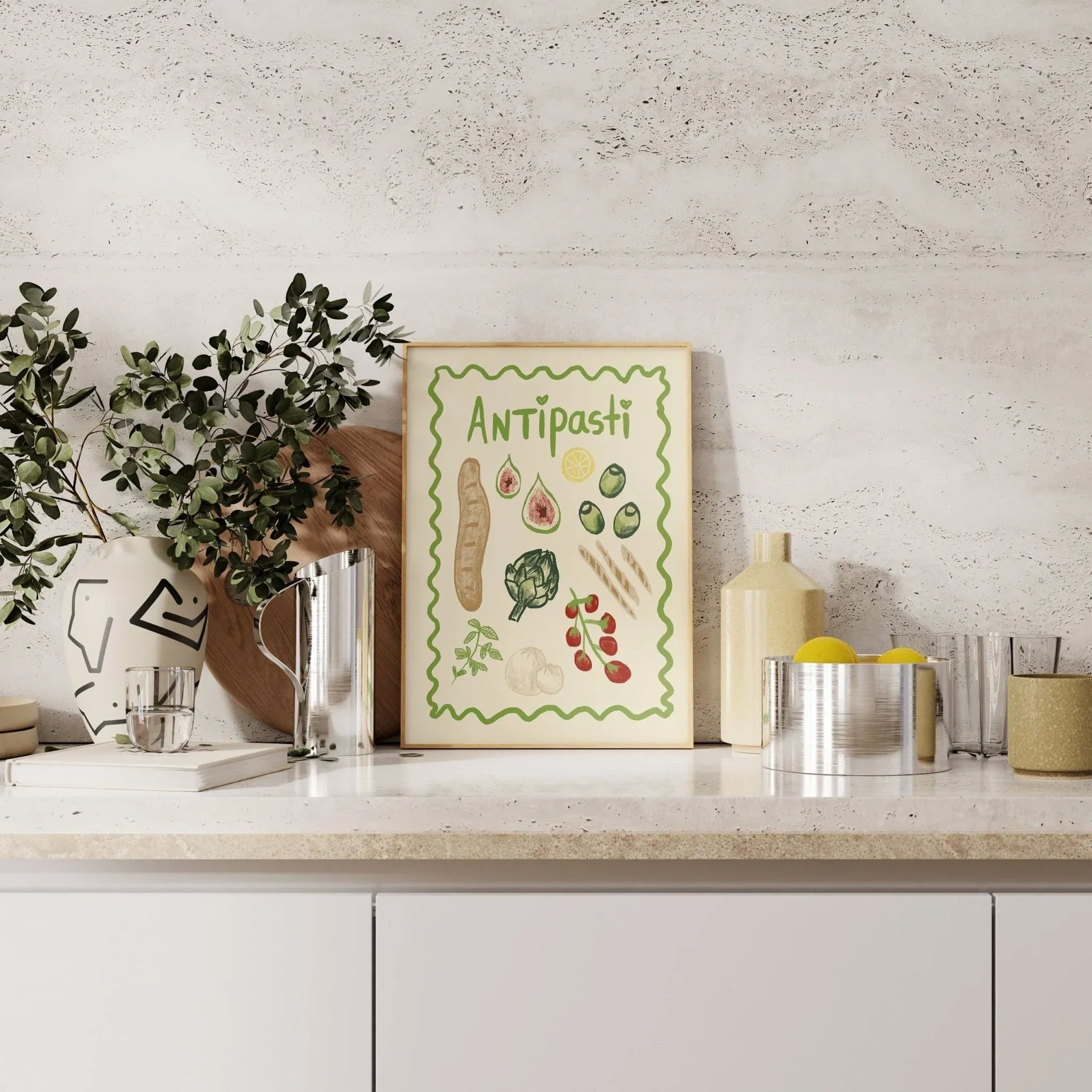 AFFICHE CUISINE ITALIE ANTIPASTIS – DESSIN COLORÉ – Image 3